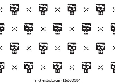 Cartoon seamless pattern background of skull and bone for design.