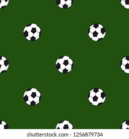 Cartoon seamless pattern with ball. Cute modern flat kids daily routine vector illustration on green grass background.