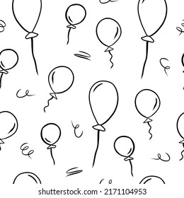 Cartoon seamless pattern with balloons isolated on white background. Simple doodle vector wallpaper design for kids. Fabric print template.