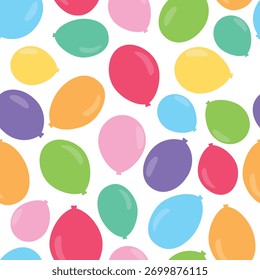 Cartoon seamless pattern with balloons isolated on white. Colorful birthday party balloon vector background
