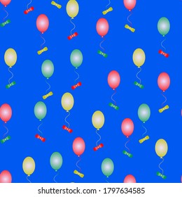 Cartoon nahtlose Muster mit Kugeln und Bögen für Weihnachtsgeschenke, Geschenkkarten, Pakethintergrund, Babywallpaper, Babybettwäsche und Wickelpapier. Vektorgrafik.