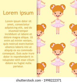 Cartoon seamless pattern with beautiful, lovely, little ballerinas girl.