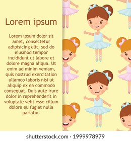 Cartoon seamless pattern with beautiful, lovely, little ballerinas girl.