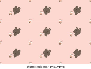 Cartoon Seamless Pattern, Boba milk tea and A little bear