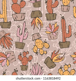 Cartoon seamless pattern with cactus.