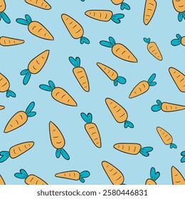 cartoon seamless pattern with carrot, vector illustration of vegetable, healthy vegan food wallpaper