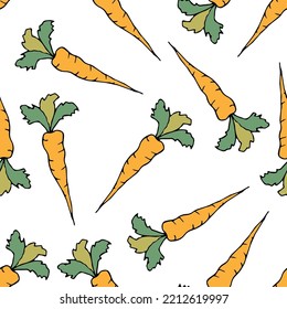 Cartoon seamless pattern with carrots, easter summer endless background, vegetable vector illustration, healthy vegan food wallpaper. Vector illustration