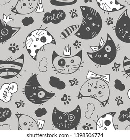Cartoon seamless pattern with cats