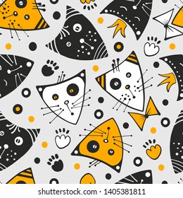 Cartoon seamless pattern with cats