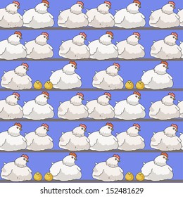 cartoon seamless pattern with chickens and hens