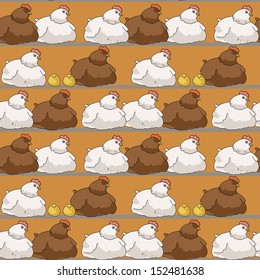cartoon seamless pattern with chickens and hens