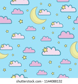 Cartoon Seamless Pattern Color Vector Illustration SKY Paper for Birthday and Party, Wall Decorations, Scrapbooking, Baby Book, Photo Albums and Card Print