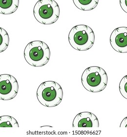 Cartoon seamless pattern of creepy green eyes for Halloween. Autumn holiday vector illustration for textile design, wrapping paper, wallpaper and background