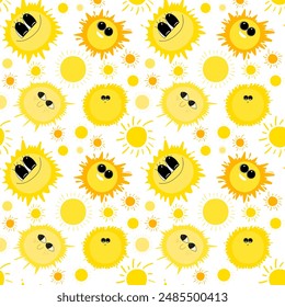 Cartoon seamless pattern with cute baby suns. Vector illustration
