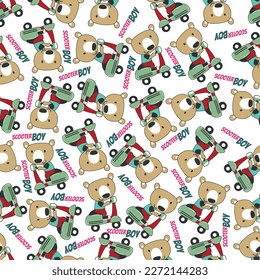 Cartoon nahtloses Muster süßer Bärenreiter Scooter . Kann für den T-Shirt-Druck verwendet werden, Kinder tragen Modedesigns und andere Dekorationen.