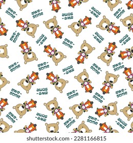 Cartoon seamless pattern of cute bear riding Scooter . Can be used for t-shirt printing, children wear fashion designs and other decoration.