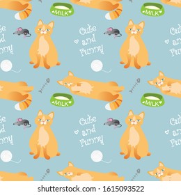 Cartoon seamless pattern with cute cats, vector