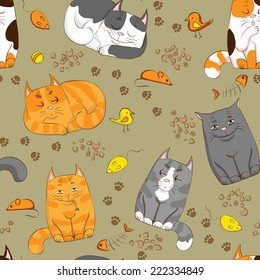 Cartoon seamless pattern with cute cats