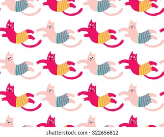 Cartoon seamless pattern with cute cats for children. Vector illustration for web, print, fabric, textile, background, fashion, paper.