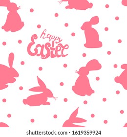 Cartoon seamless pattern, cute pink hares on a white background. Livestock.Vector illustration for design.