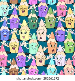 Cartoon seamless pattern with different funny pencil.