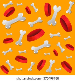 Cartoon seamless pattern with dog bones and bowls without food