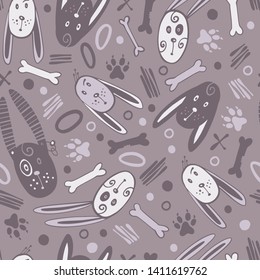 Cartoon seamless pattern with doodle dogs.