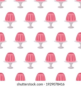 Cartoon seamless pattern for fabric design with pink jelly on stand. Colorful background.
