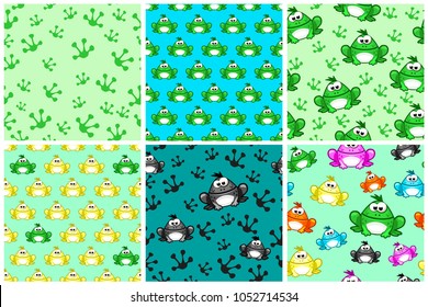 Cartoon seamless pattern from Frogs. Different Colored toads