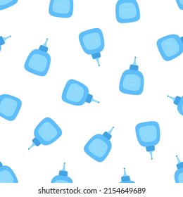 Cartoon Seamless Pattern With Glue Bottle On White Background, Simple Flat Design