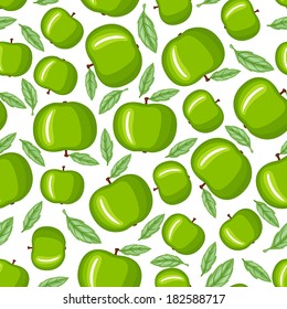 Cartoon seamless pattern with green apples and leaves