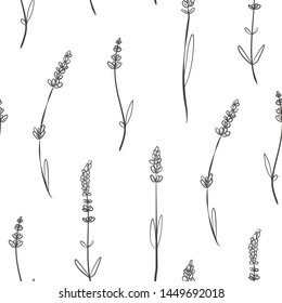 Cartoon seamless pattern with hand drawn sketch lavender. Vector vintage retro background. Texture design for branding textile, covers, package.