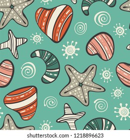 Cartoon seamless pattern with heart and star.