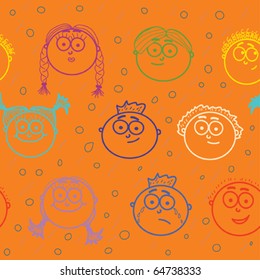 Cartoon seamless pattern of kid's faces