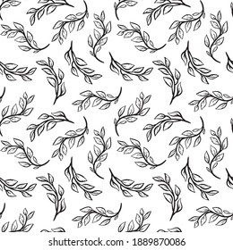 Cartoon seamless pattern with leaves isolated on white background. Abstract modern texture print for fabric, wrapping or textile. Minimal vector illustration.