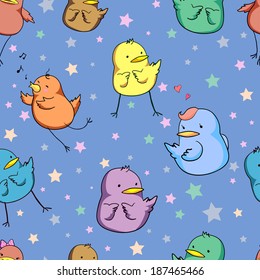 Cartoon seamless pattern with lovely hand-painted birds for baby textile