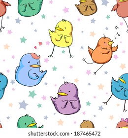 Cartoon seamless pattern with lovely hand-painted birds for baby textile