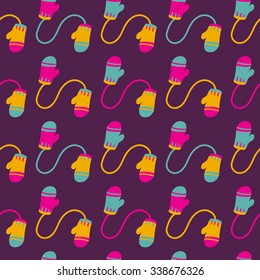 Cartoon seamless pattern with mittens. Home illustration in vector. Cozy background.