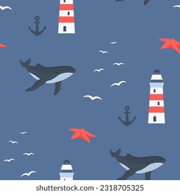 cartoon seamless pattern nautical motif 