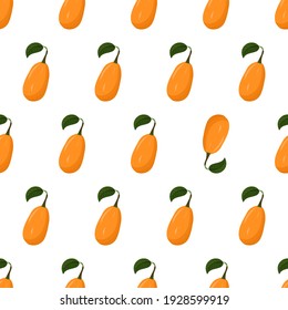 Cartoon seamless pattern for paper design with kumquat, orange citrus fruit. Eye catching element - inverted fruit. Colorful background.