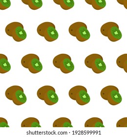 Cartoon seamless pattern for paper design with kiwi fruit, half sliced and whole. Colorful background.