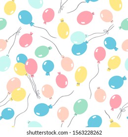 Cartoon seamless pattern with pastel balloons isolated on white. Colorful birthday party background