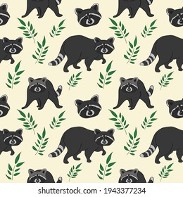 Cartoon seamless pattern with pattern raccoon for print design. Woodland animal illustration. Nursery baby pattern illustration.