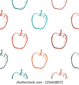 Cartoon seamless pattern with red apple.