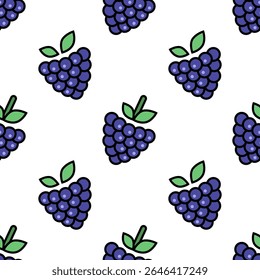 Patrón de dibujos animados sin fisuras de moras maduras aisladas sobre fondo blanco.
