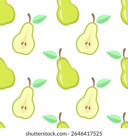 Cartoon seamless pattern of ripe pears isolated on white background.