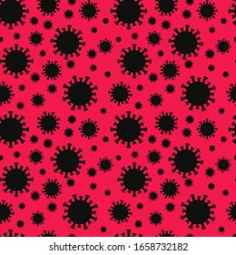 Cartoon seamless pattern with silhouettes coronavirus bacterias. Colorful medical art background for banner,cover,poster. Minimalistic vector illustration.