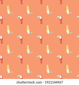 Cartoon seamless pattern in cartoon style with simple toucan birs shapes. Pink background. Flat vector print for textile, fabric, giftwrap, wallpapers. Endless illustration.