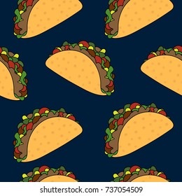 Cartoon seamless pattern with tacos. Vector illustration.