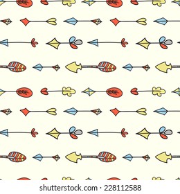 Cartoon seamless pattern this ethnic arrows. Native indian arrows.
